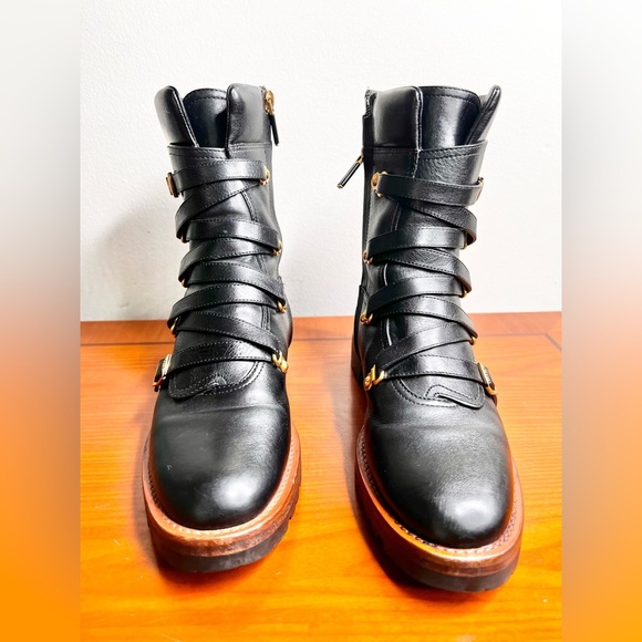 Christian Dior Wildior Combat Leather Strap J’adore Rider Boots Size 7 Melania - Picture 3 of 12